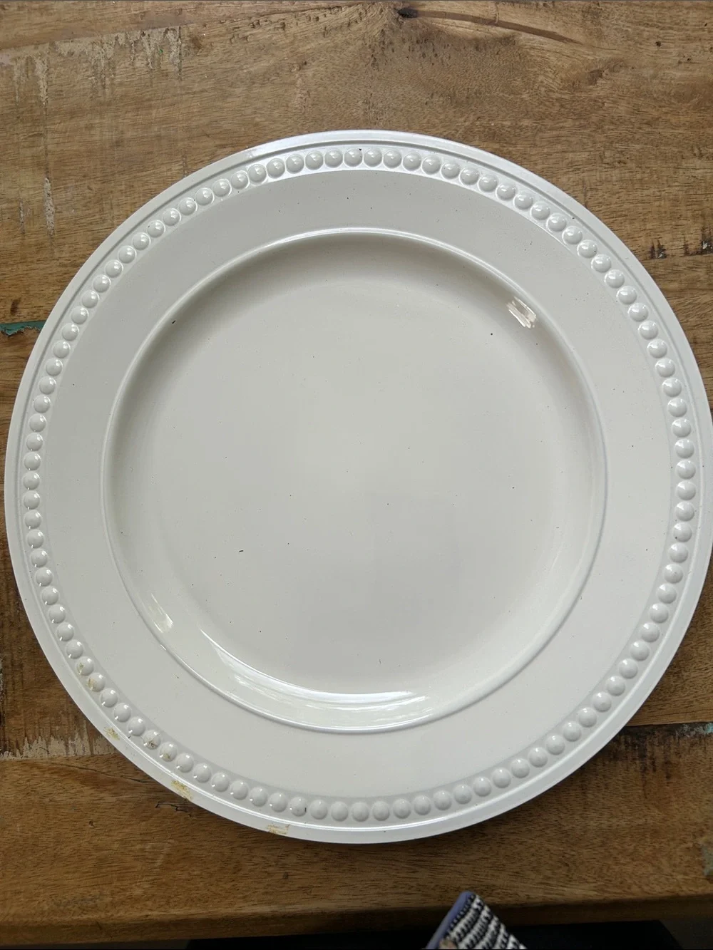 Pier 1 Cream Ceramic Dinner Plate with Beaded Rim